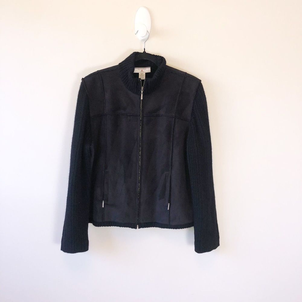 Real Clothes Petite Black Faux Suede Zip Up Jacket Sweater Stretch Petite XL
